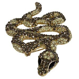 NATASHA Crystal Rhinestones Snake Brooch Reptile Cobra Serpent Viper Pin 4"